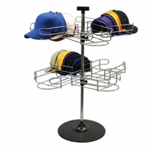 Venta al por mayor modificada para requisitos particulares elegante de los estantes de exhibición del sombrero del contador del metal plateado