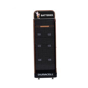 Metal Energetic Battery Display Stand with Pegboard Back Panel