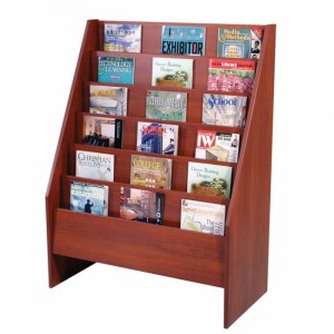 Floor Standing Custom Brown Wood Multi-layer Book Display Rack