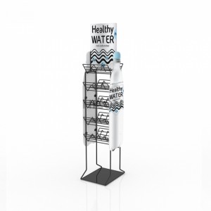 Giá trưng bày chai nước bằng dây kim loại màu đen tùy chỉnh trên sàn