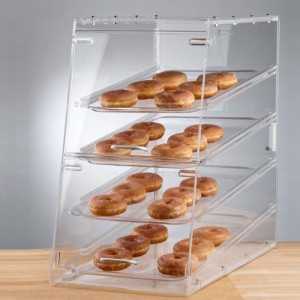 Vitrine de exibição de pão acrílico transparente para loja de alimentos com design gratuito