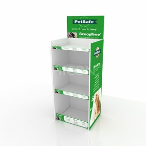 Отдельно стоящая 4-уровневая зеленая металлическая стойка для выставки товаров зоомагазина на заказ