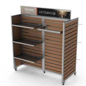 White Wood Freestanding Slatwall Display Shelves Para sa Mga Tindahan