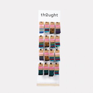 Custom nga Freestanding Wooden Store Retail Sock Display Nagbarog nga Doble nga Gilid