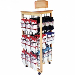 Funksjonele Movable oanpaste flier Wood Socks Display Stand