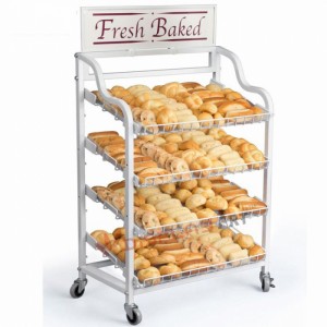 Functional Movable စိတ်ကြိုက် Black Wood Floor Bread Display Rack