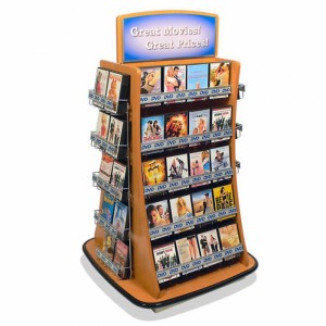 ធ្វើពីឈើ និងដែកលួស 4-Way Movable CD DVD Rack Display Retail Retail