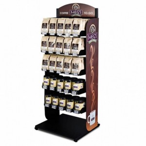 Movable 4-Layer Food Shop Flooring Wood Coffee Bag Display Rack