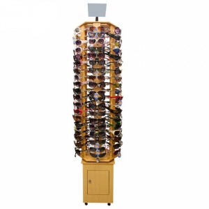 Cửa hàng quang học trưng bày kính râm bằng gỗ màu nâu có thể di chuyển được với tủ có khóa