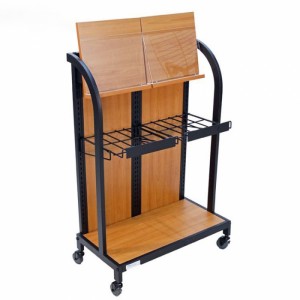 Multifunctional Movable Brown Wood Metal Wire Book Display Stand