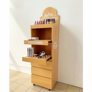Orizjinele Movable Custom Brown Wood Floor Cosmetics Display Shelfs