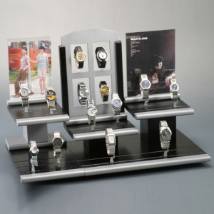 Personality Grey Wood Countertop Custom Watch Display Stand მწარმოებლები