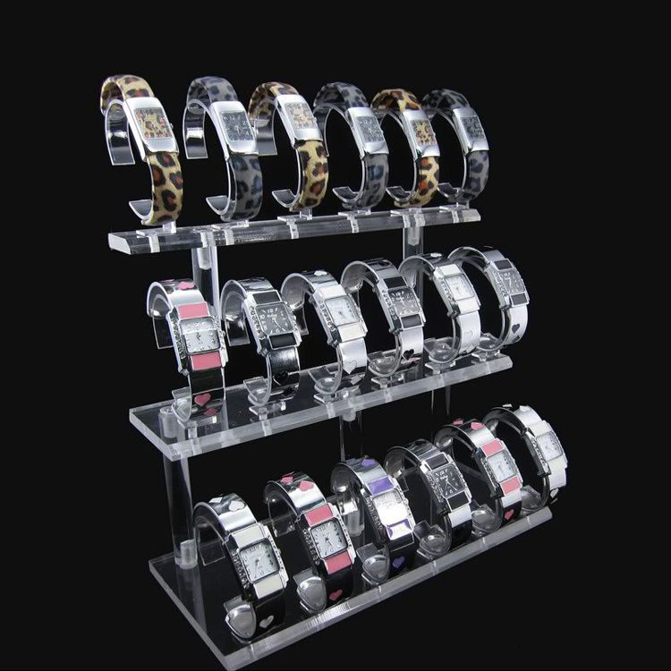 လှပသော 3-Layers Acrylic စိတ်ကြိုက်ပြုလုပ်ထားသော အိတ်ဆောင်နာရီများ Display Rack အထူးအသားပေးပုံ