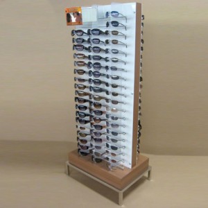 Grazioso supporto per espositori per occhiali da sole autoportante in metallo legno bianco in vendita