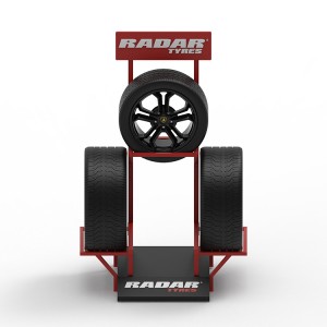 Automotive Store 3-ban Custom Car Rim Wheel Tampilan rak Floorstanding