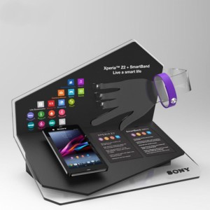 आकर्षक अनुकूलित एक्रिलिक ब्लू काउन्टर शीर्ष मोबाइल फोन प्रदर्शन र्याक