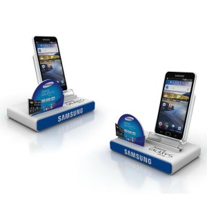 आकर्षक अनुकूलित ऐक्रेलिक नीला काउंटर टॉप मोबाइल फोन डिस्प्ले रैक