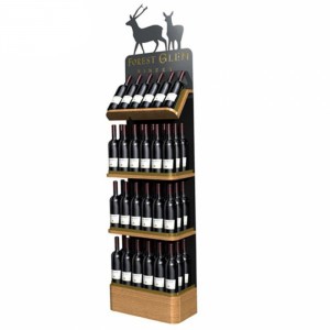 Ka taea te hoko Innovative 4-Layer Floor Wood Wine Bottle Display Stand