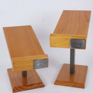 Syml Customized Brown Wood Countertop Shoe Arddangos Stand Syniadau Clir