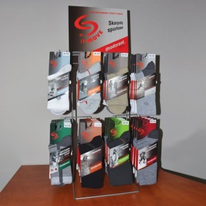 ရိုးရှင်းသော သတ္တုဝါယာမီးခိုးရောင် စိတ်ကြိုက် Countertop Sock Display Stand