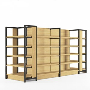 Stable Customized Brown Wood Food Store Display Shelving