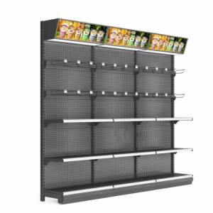 Shelving de loja do supermercado da extremidade da gôndola do metal preto eficaz na redução de custos