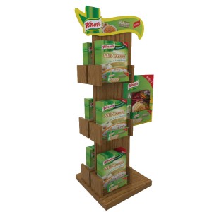 သီးသန့်ကြမ်းပြင် Brown Wood စားသောက်ဆိုင် အစားအသောက် Display Stands Supplies