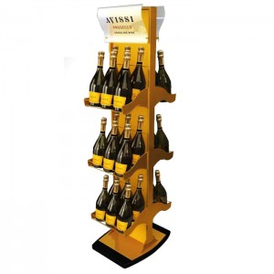 La licorería amarilla única del metal diseña los estantes de exhibición de piso de la botella