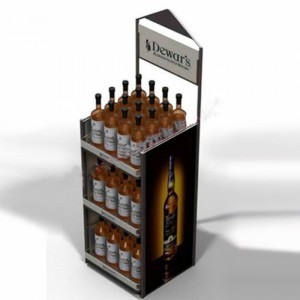 Јединствени дизајн продавнице пића од жутог метала на подним полицама за флаше