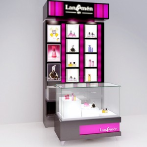 Visual Merchandising Lighting Up Glass Parfum Display Cabinet Showcase