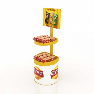 Yellow Metal Potato Chips Display Stand For Food Service