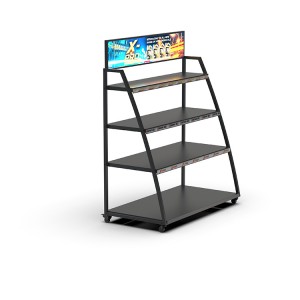 ប្រេងម៉ាស៊ីន 4 ជាន់ ដែកខ្មៅ POP Floo Standing Display Shelf