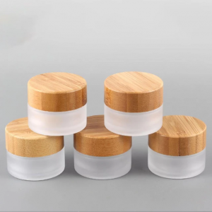 wholesale cosmetic containers face cream 5g 15g 20g 30g 50g 100g frosted clear glass Jar with bamboo lid