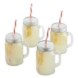 Wide Mouth Glass Mason Jars with Lid Glass Straw Handles for Coffee Milk Food Storage