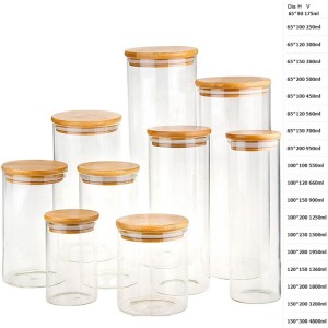 70/100/800/1000/1800/2100ml Handblown Airtight Food Grade Kitchen Storage Glass Canisters Glass Jar With Bamboo Lids