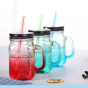 High Quality Food Grade Colorful Glass Mug with Straw