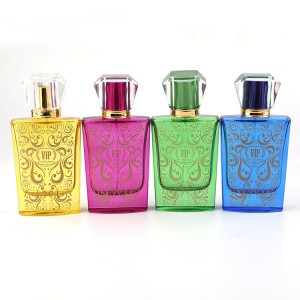 luxury square glass perfume bottle printing spray color 50ml 100ml with ABS transparent cap