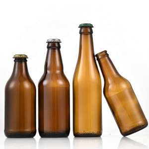 Empty Amber Brown Glass Beverage Beer Bottle with Crown Cap