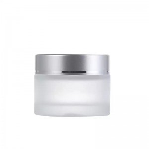 Cosmetic container jars 50ml 50 ml 50g clear frosted empty glass cream jar with metal gold silver aluminum lids
