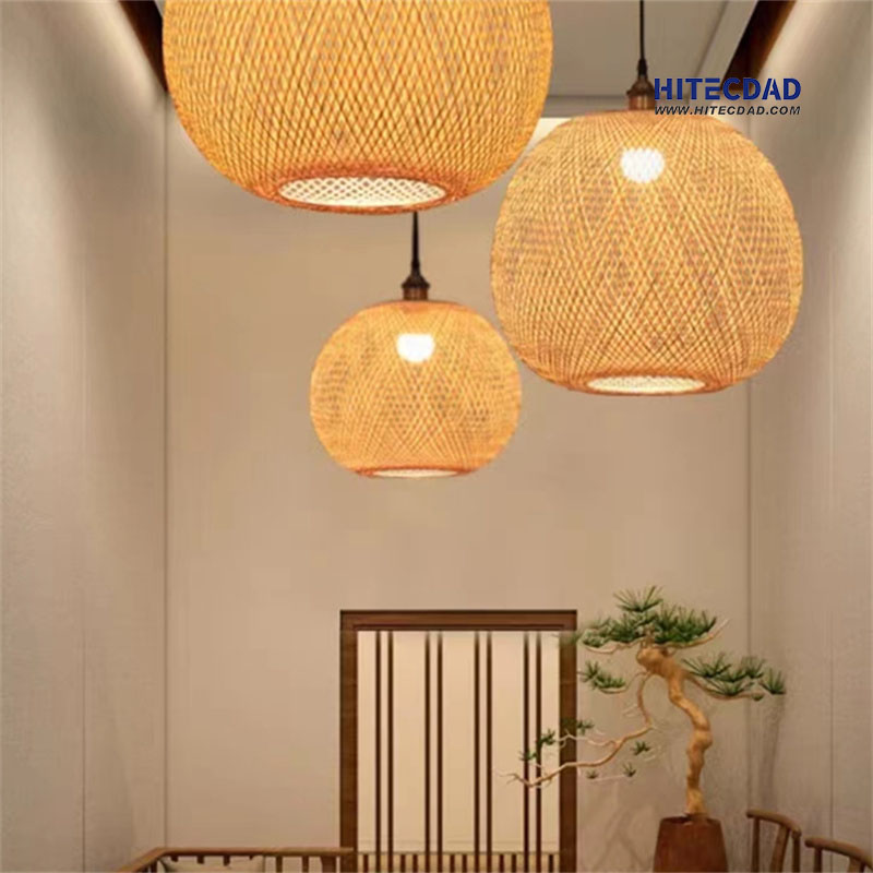 Bambusova tkana sferična dvojna stopniščna svetilka za bivanje v družini