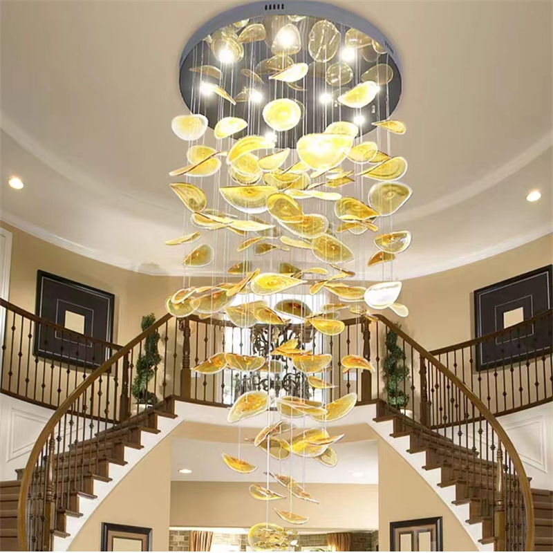 Lampade d'arte della hall dell'hotel personalizzate, scale del negozio, lampadario a foglia di loto, lampadario per soggiorno