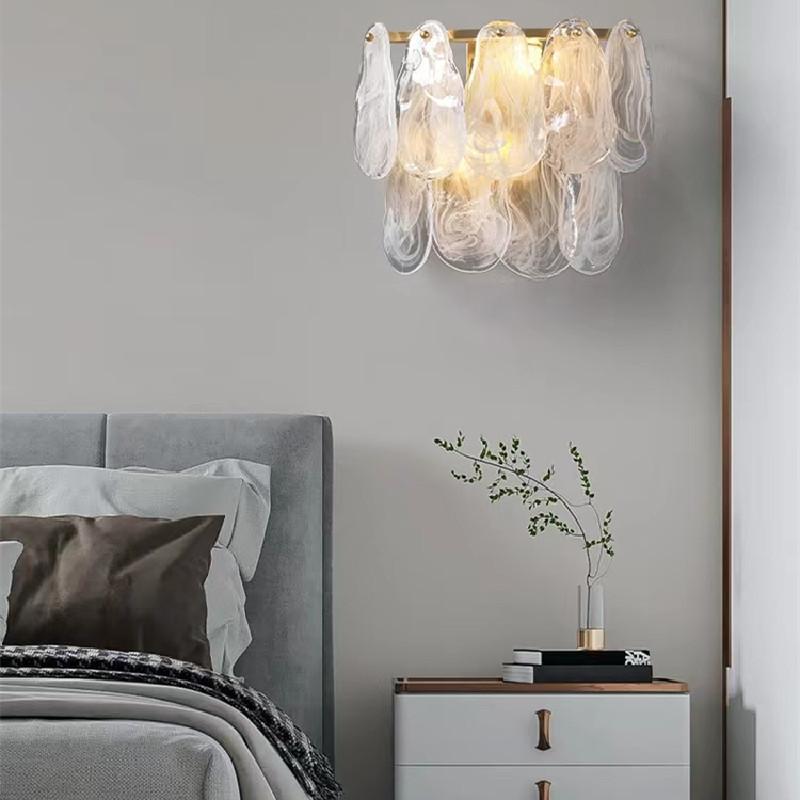 Dormitorio de cristal de lujo ligero, lámparas simples modernas, lámpara de pared creativa de cristal de alta calidad para sala de estar