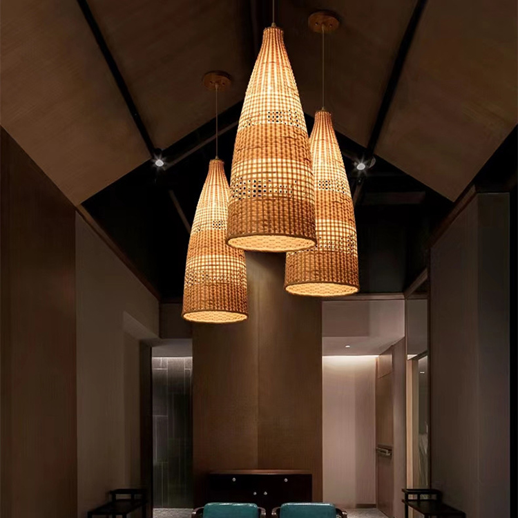 Hitecdad Retro Style E27 Bamboo Pendant Light for Living Room Bedroom Tea House