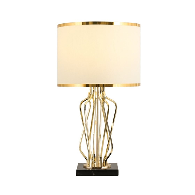 HITECDAD Minimalist Hollowed Base Bedside Lamp with Gold Edge Fabric Lampshade