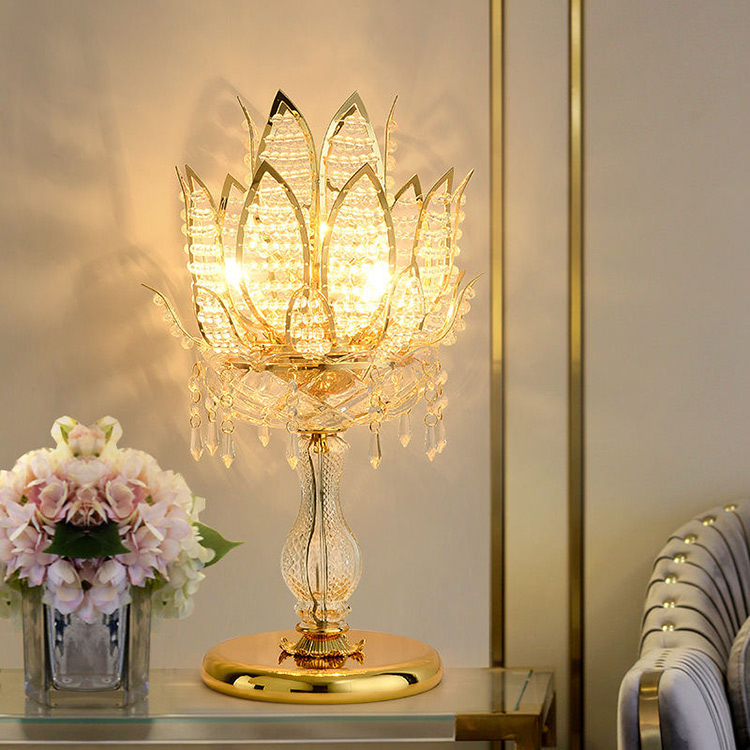 HITECDAD Crystal Lotus Flower Table Lamp Bedside Desk Nightstand Lamp