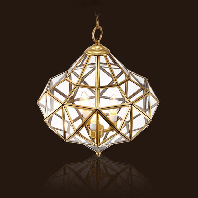 HITECDAD Glass Shade Arabic lanp retro antèn limyè liks lò kwiv chandelye salon restoran pendant limyè