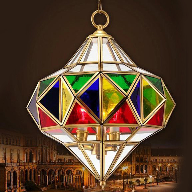 HITECDAD stekleni senčnik, arabska svetilka, retro lučka za lanterno, luksuzni zlati bakreni lestenec, dnevna soba, restavracija, viseča svetilka
