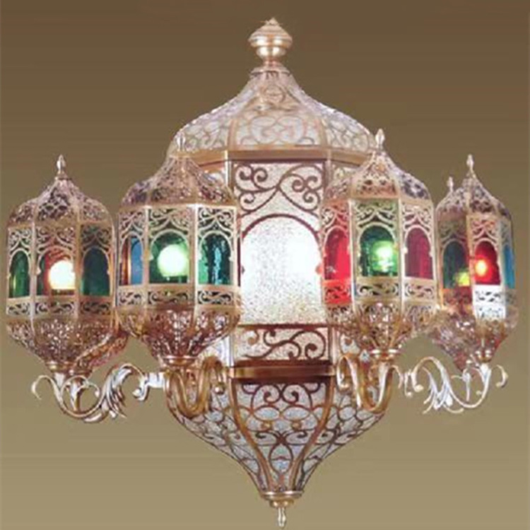 HITECDAD Jedilnica, polna bakrena svetilka, varilna umetnost, lestenec iz bakrenih rož, barvni lestenec v maroškem arabskem slogu