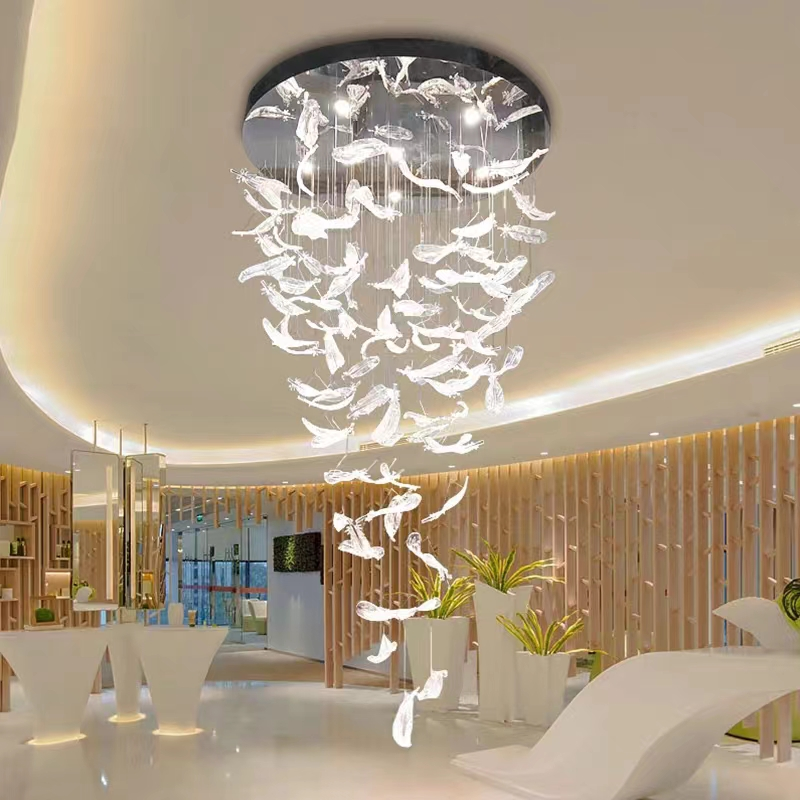 Крама адзення Creative Villa Hotel Stair Light Арт-дэко Шкляная люстра з пер'ем