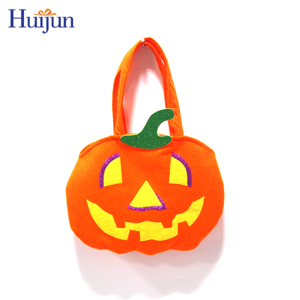China Manufacturer Orange Pumpkin Shapkin Halloween Tote Bag for Kids Candy Bag